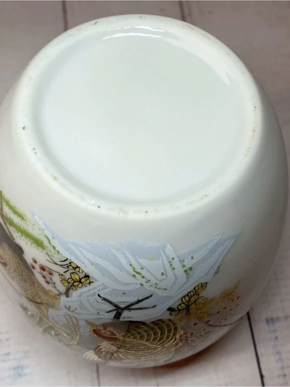 Japanese Satsuma Gold Floral Pheasant Porcelain Jar Vase Made In Taiwan Vtg 5” - Picture 6 of 6